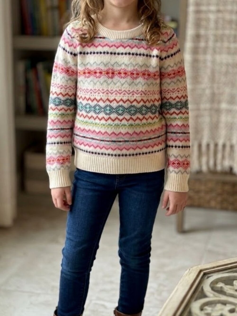 NWT Gap Kids Girls Fair Isle Sweater Pink Multi Knit Size Medium (8-9) Coquette